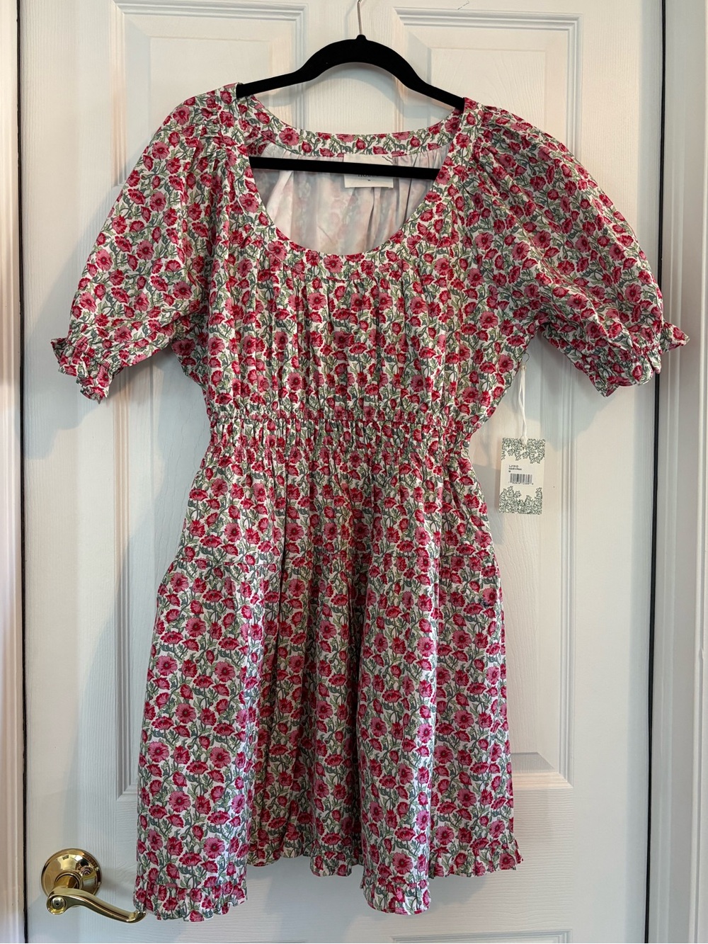 NWT HYACINTH HOUSE RED DAHLIA DOROTHY MINI DRESS MEDIUM RED GREEN FLORAL - Picture 2 of 10